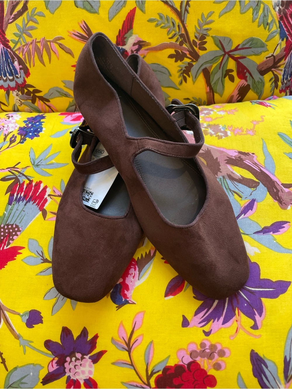 H&M Brown Suede Mary Jane Flats with Strap